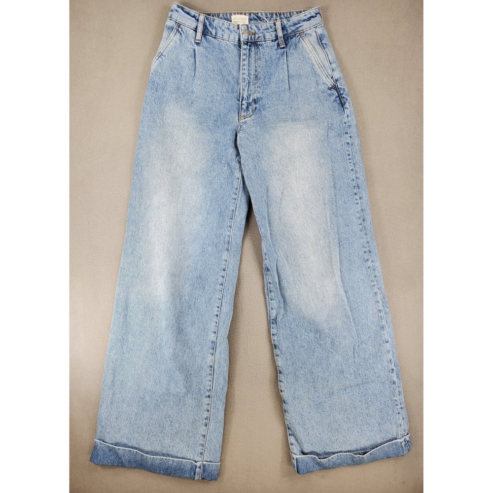 Pilcro Wide Leg Jeans Womens 26 Blue Light Wash Pleated High Rise Anthropologie
